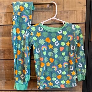 Little Sleepies Green Pajama Set with Rainbows and Clovers